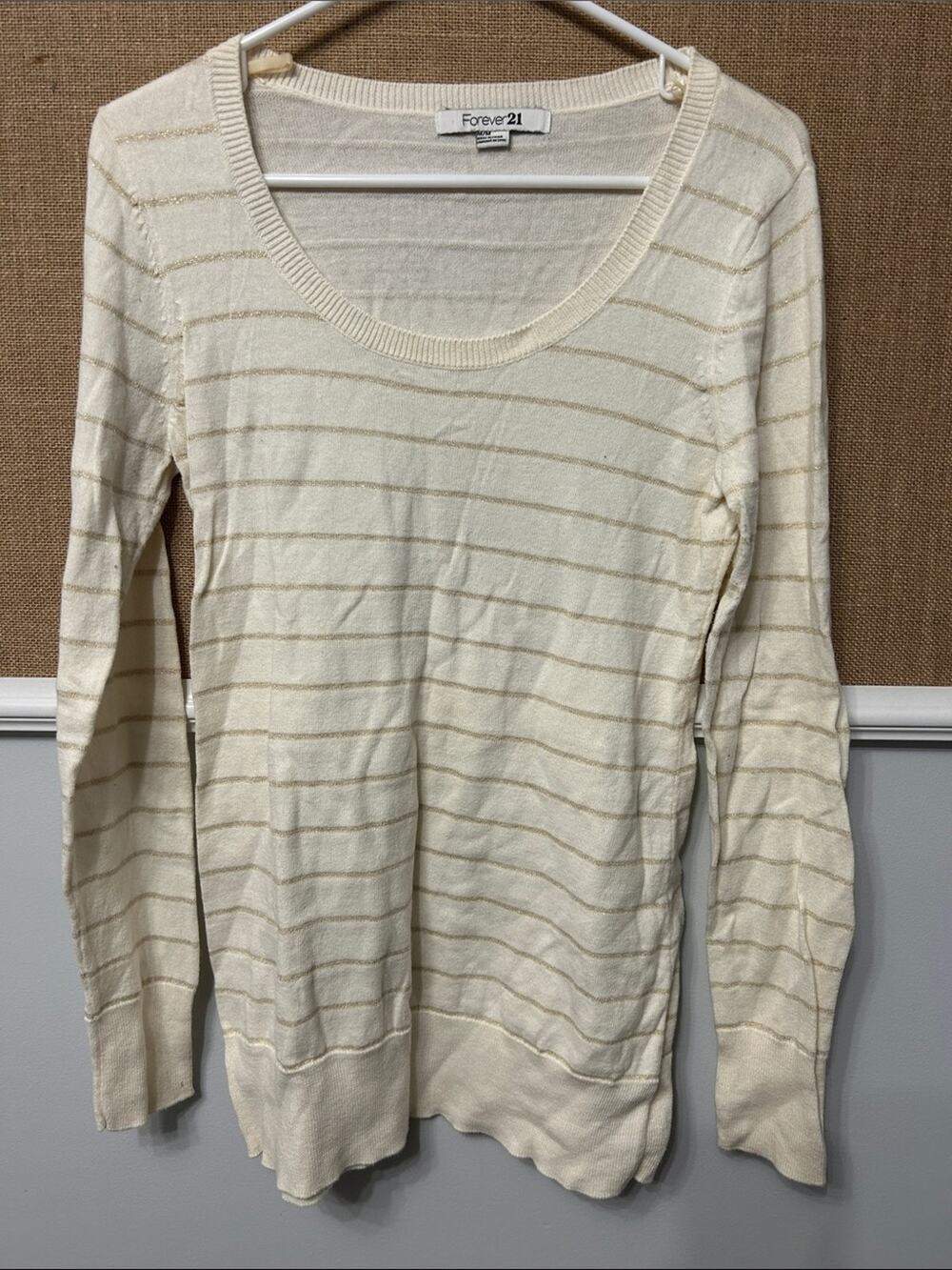 Forever 21 Cream Sweater with Metallic Gold Stripes
